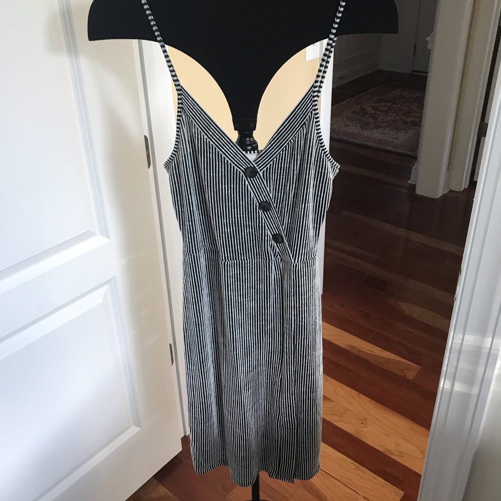 Spaghetti strap black and white striped dress